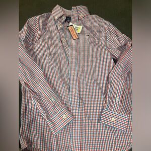 Vineyard Vines Men's Red and Blue Plaid Shirt